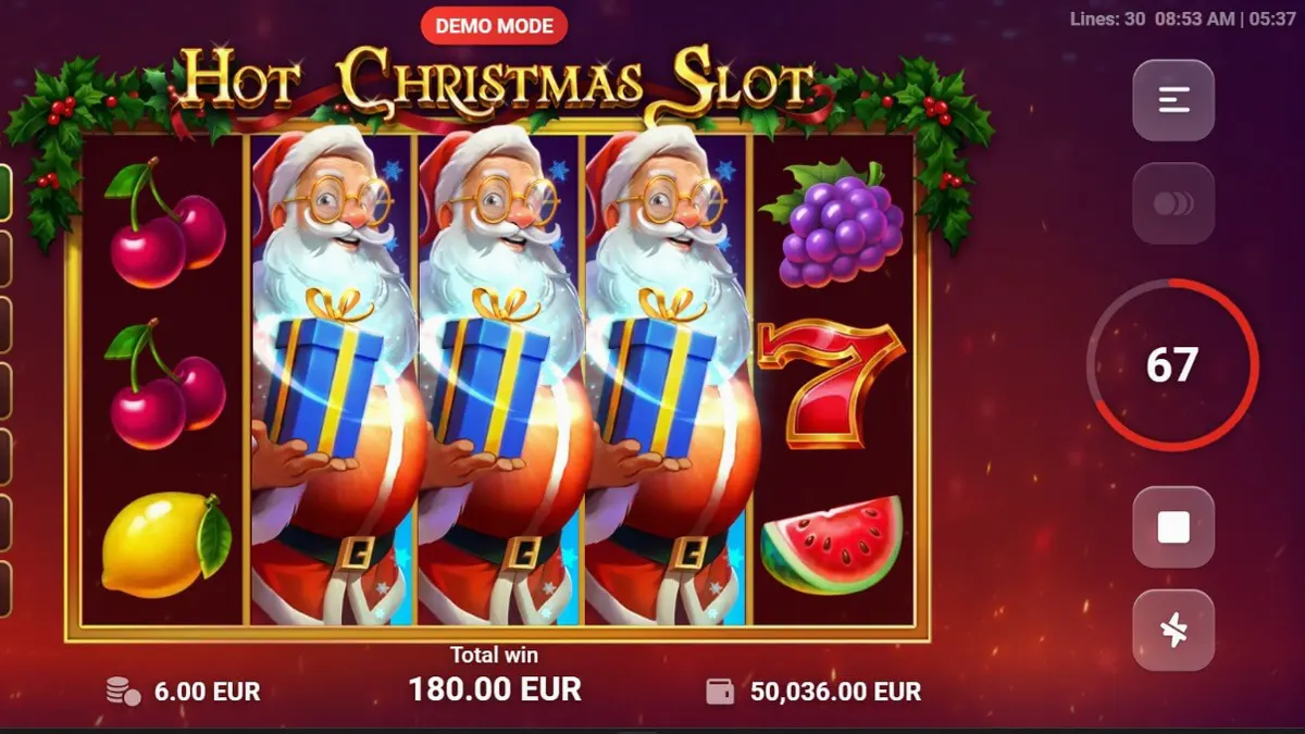 Hot Christmas Slot গেমের ইন্টারফেস এবং উৎসবমুখর থিম